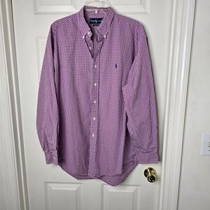 Ralph Lauren‎ Men's Raspberry Check Button Down Long Sleeve Shirt L